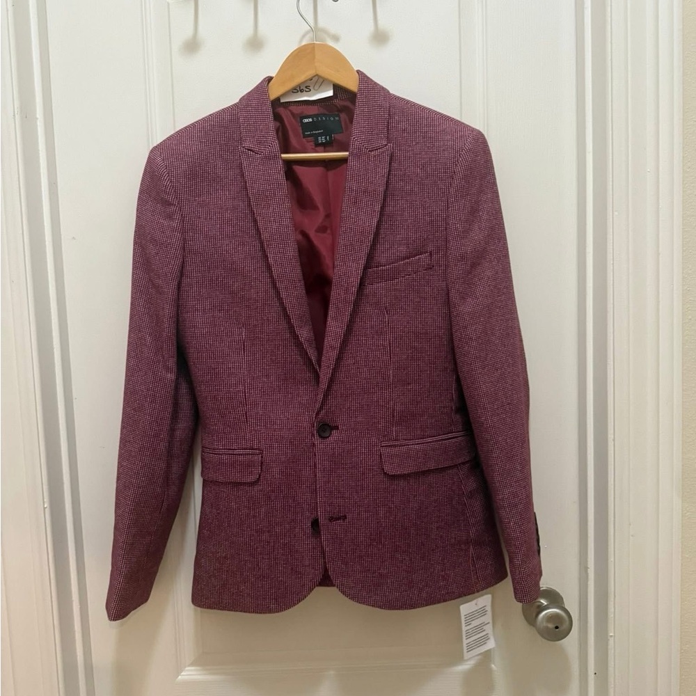 ASOS 36s Slim Fit Tweed Like Suit Jacket.  Burgundy